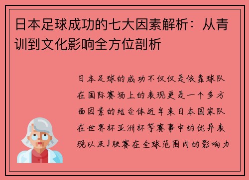 日本足球成功的七大因素解析：从青训到文化影响全方位剖析